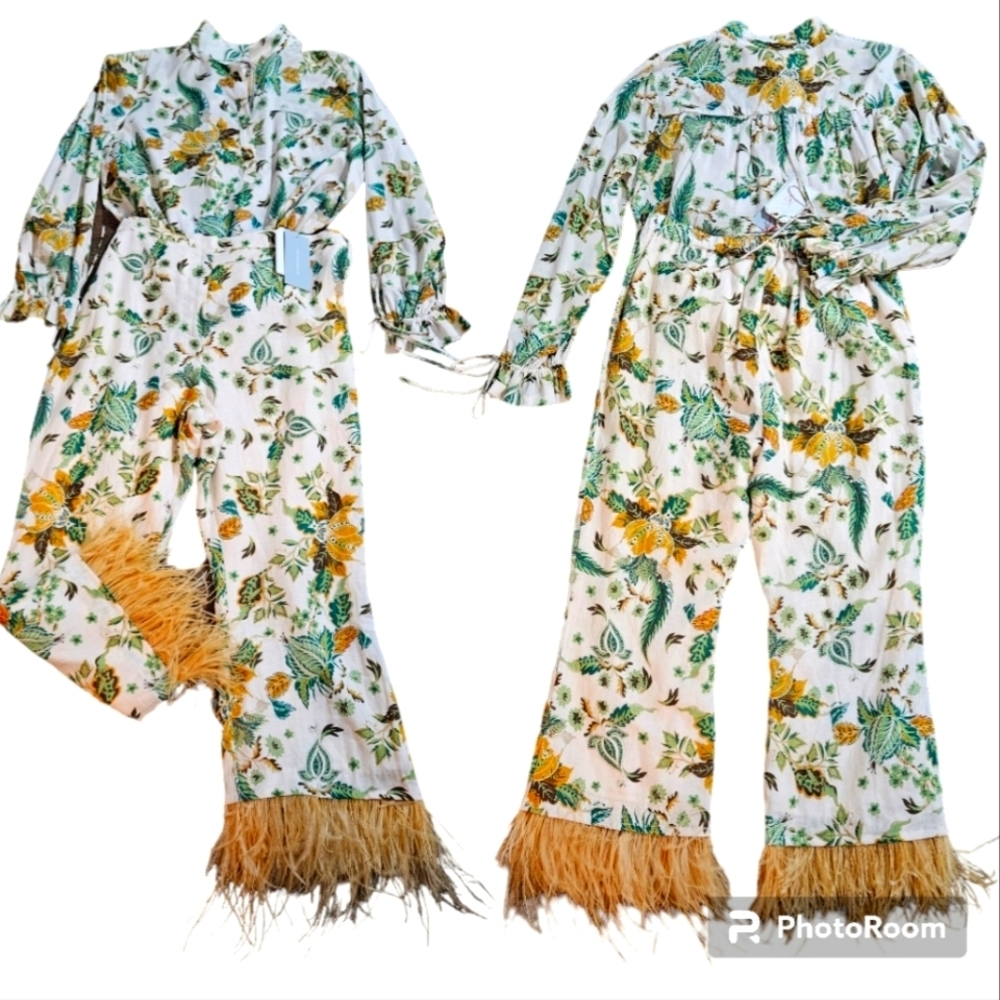 NWT Antonio Melanie Floral Pants  Matching Set Sz L - Picture 6 of 15